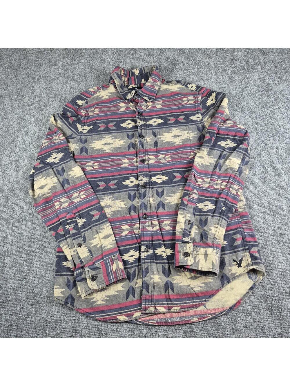 American Eagle Button Down Shirt Mens M multi-Color Southwestern Aztec Pattern
